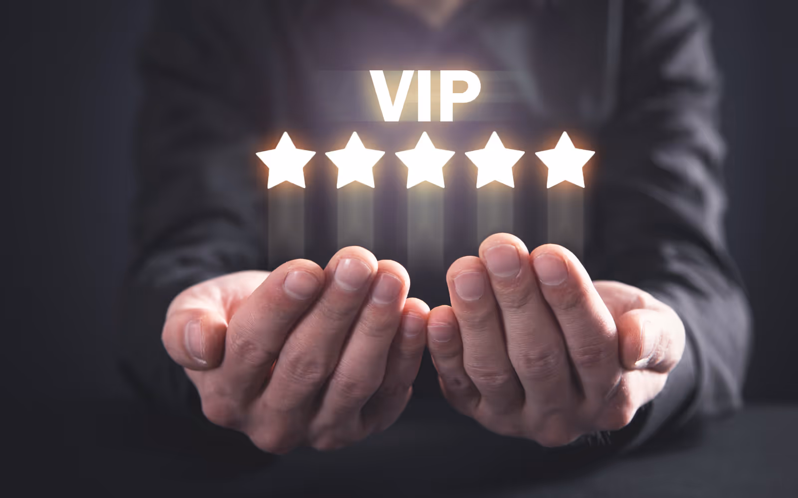 VIP rewards concept with five gold stars being presented, illustrating exclusive perks for UK restaurant loyalty members. 